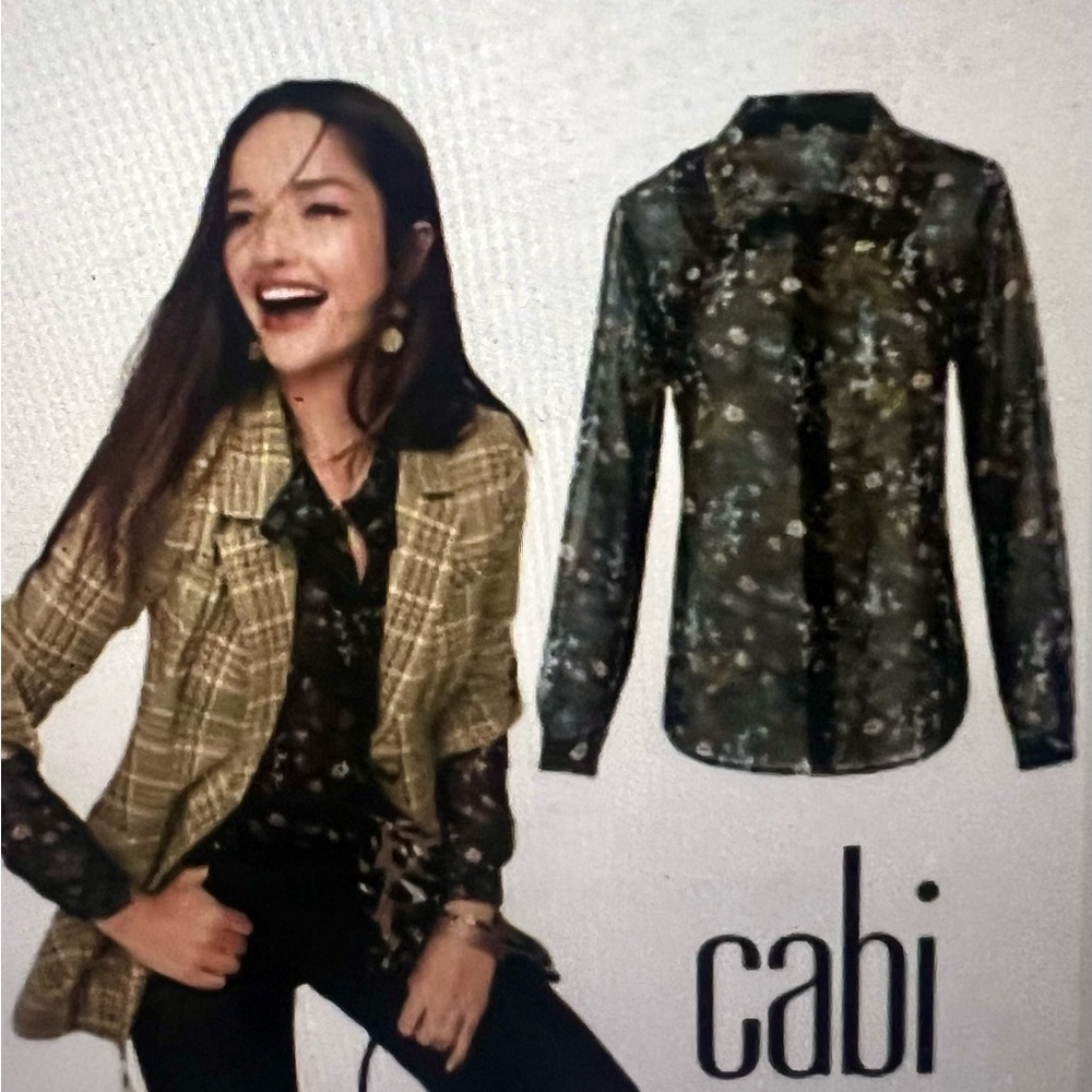 CAbi Black Floral Blouse with Blue and Pink Accents